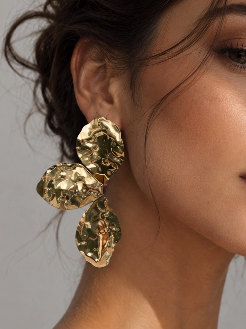 Hammered Gold Statement Earrings | Sculptural Abstract Design